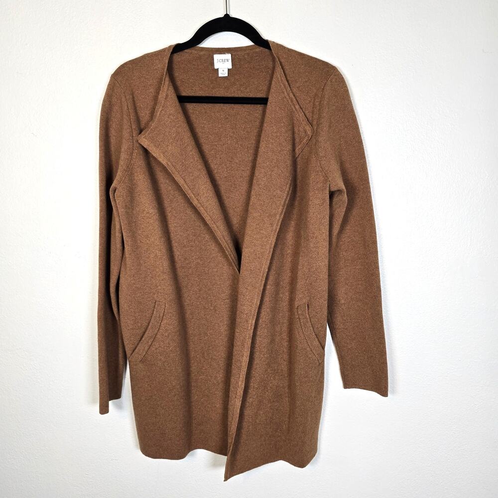 J Crew Cardigan Women's S Camel Cotton Longline Preppy Academia Classic Scholar